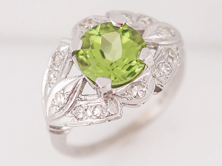 Antique Cocktail Ring Art Deco 2.23 Round Cut Peridot in 14k White Gold - Image 4