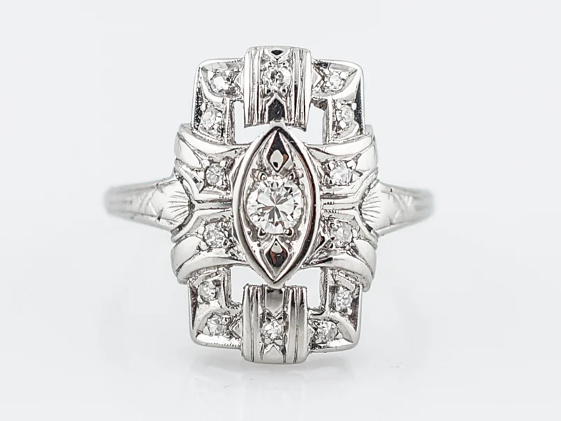 Antique Cocktail Ring Art Deco .32 Round Brilliant Cut Diamonds in 18k White Gold - Image 2