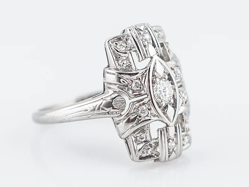 Antique Cocktail Ring Art Deco .32 Round Brilliant Cut Diamonds in 18k White Gold - Image 4
