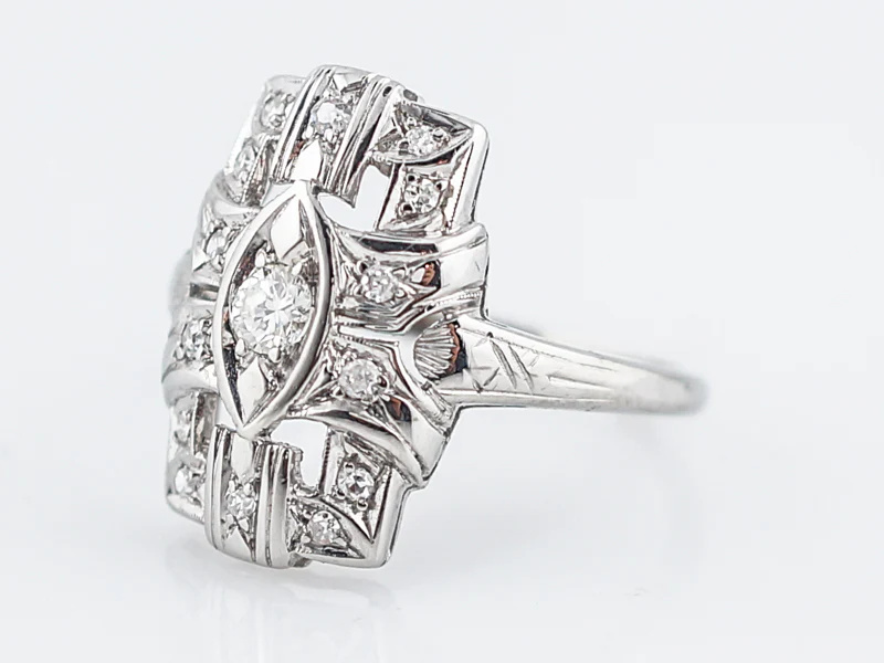 Antique Cocktail Ring Art Deco .32 Round Brilliant Cut Diamonds in 18k White Gold - Image 2