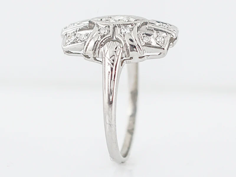 Antique Cocktail Ring Art Deco .32 Round Brilliant Cut Diamonds in 18k White Gold - Image 4
