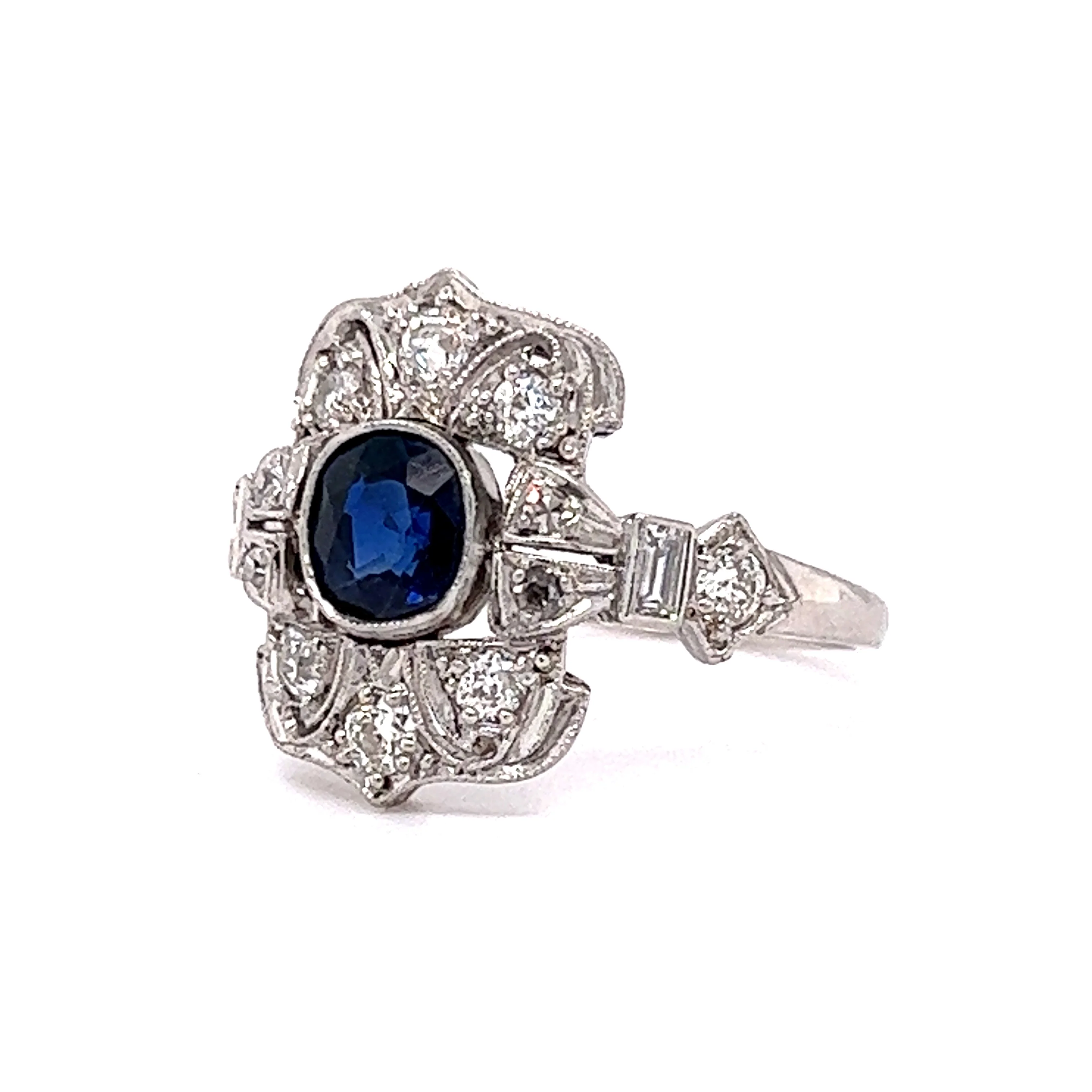 .70 Cushion Cut Sapphire & .50 Single Cut Diamond Ring Platinum - Image 2
