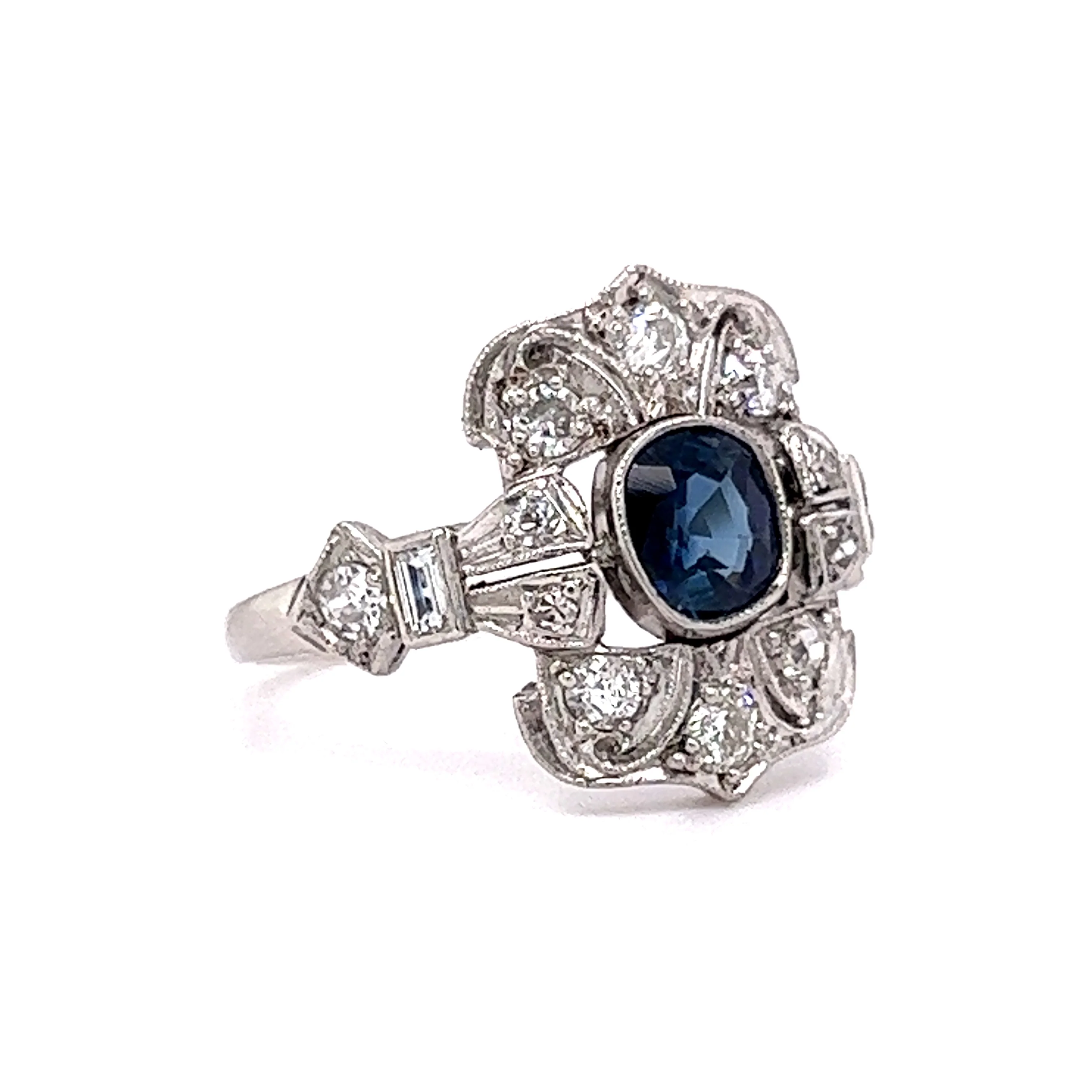 .70 Cushion Cut Sapphire & .50 Single Cut Diamond Ring Platinum - Image 3