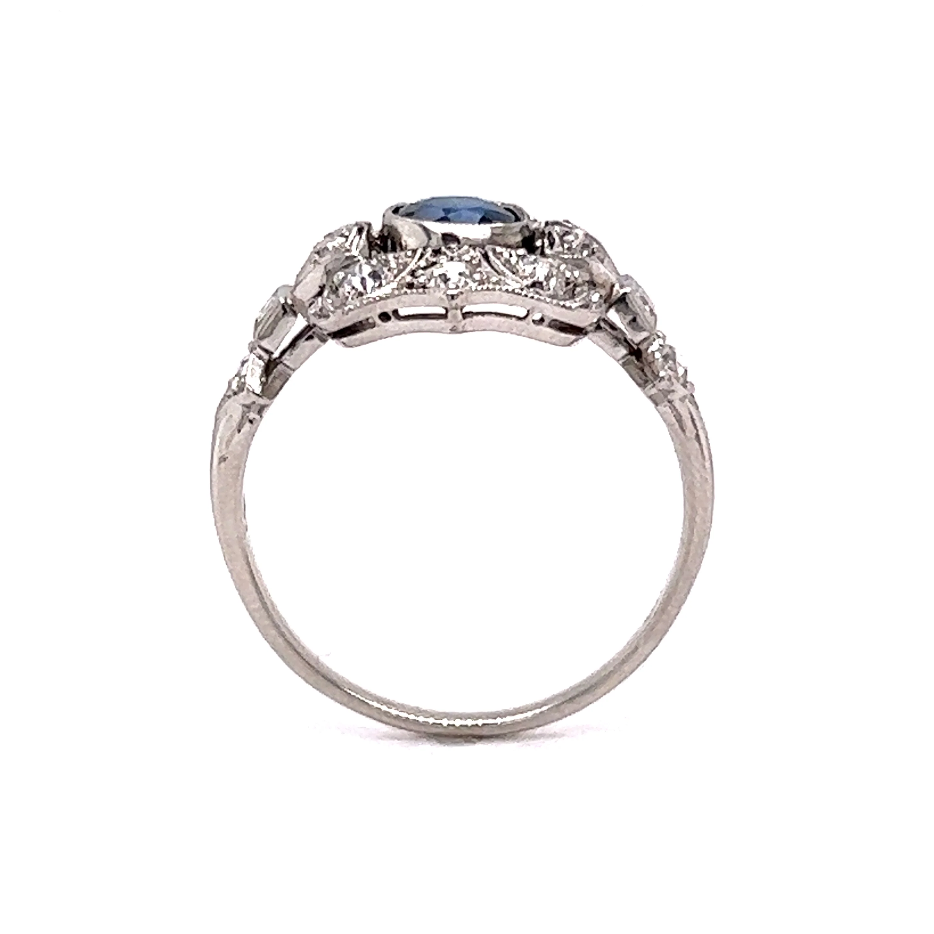 .70 Cushion Cut Sapphire & .50 Single Cut Diamond Ring Platinum - Image 4