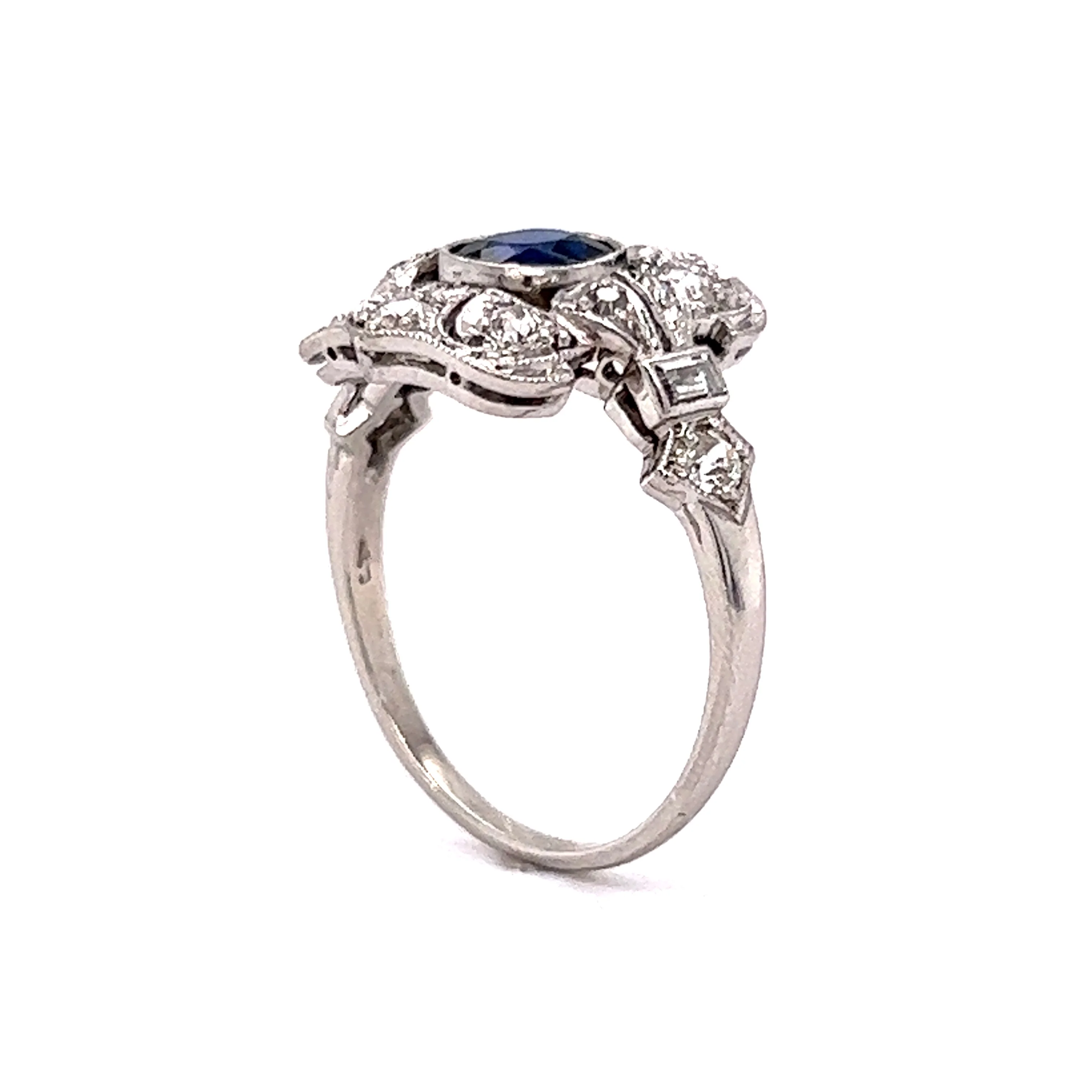 .70 Cushion Cut Sapphire & .50 Single Cut Diamond Ring Platinum - Image 5