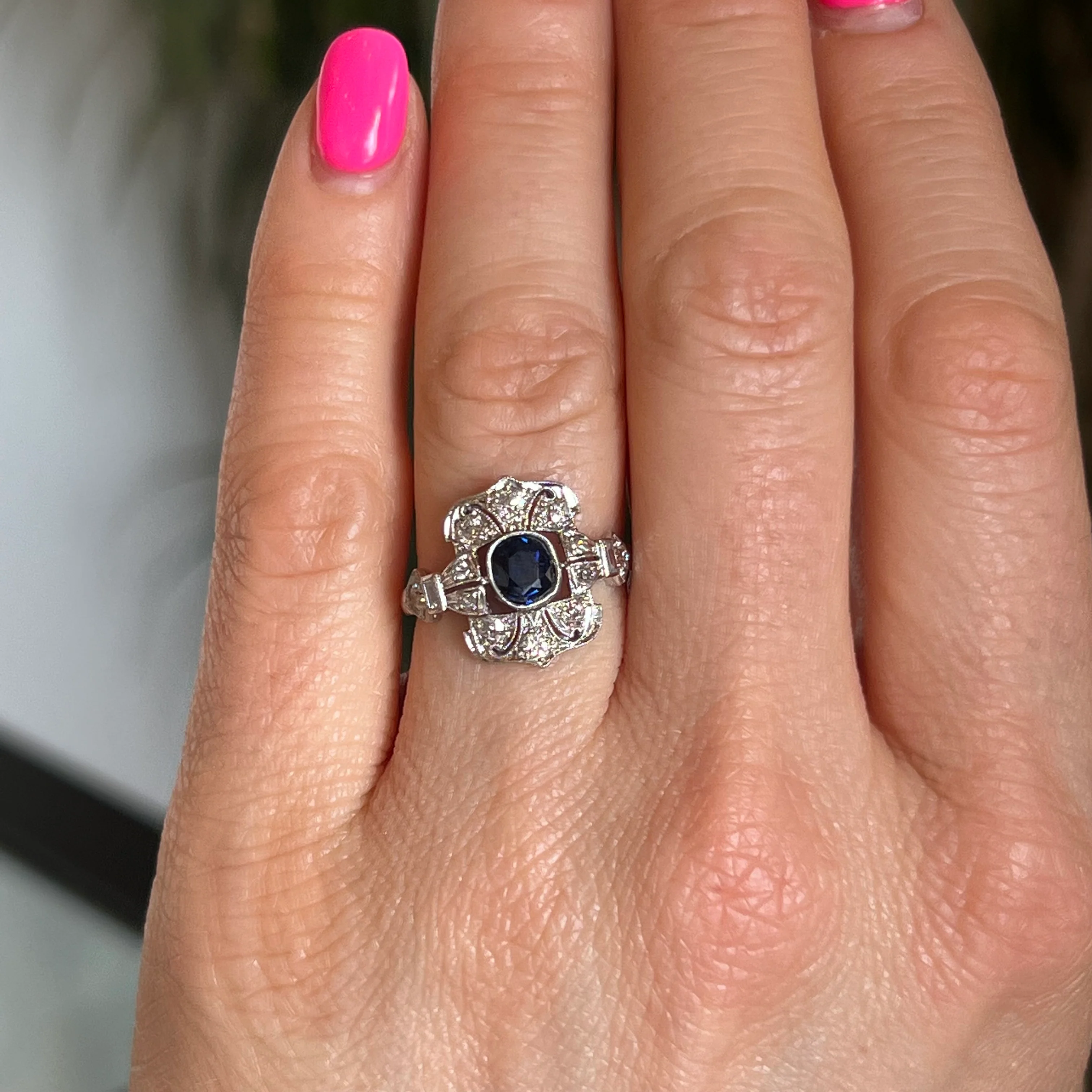 .70 Cushion Cut Sapphire & .50 Single Cut Diamond Ring Platinum - Image 6