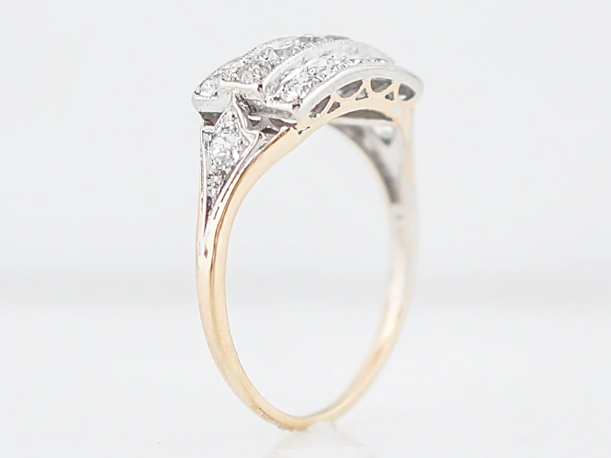 Antique Cocktail Ring Art Deco .76 Old European Cut Diamonds in 14k Yellow & White Gold - Image 6