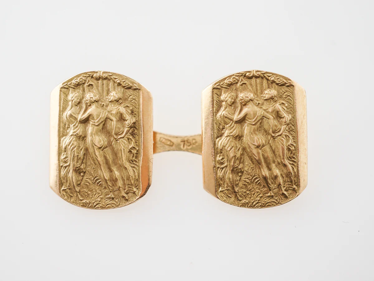 Antique Cufflinks Three Graces Victorian in 18K Yellow Gold - Image 3