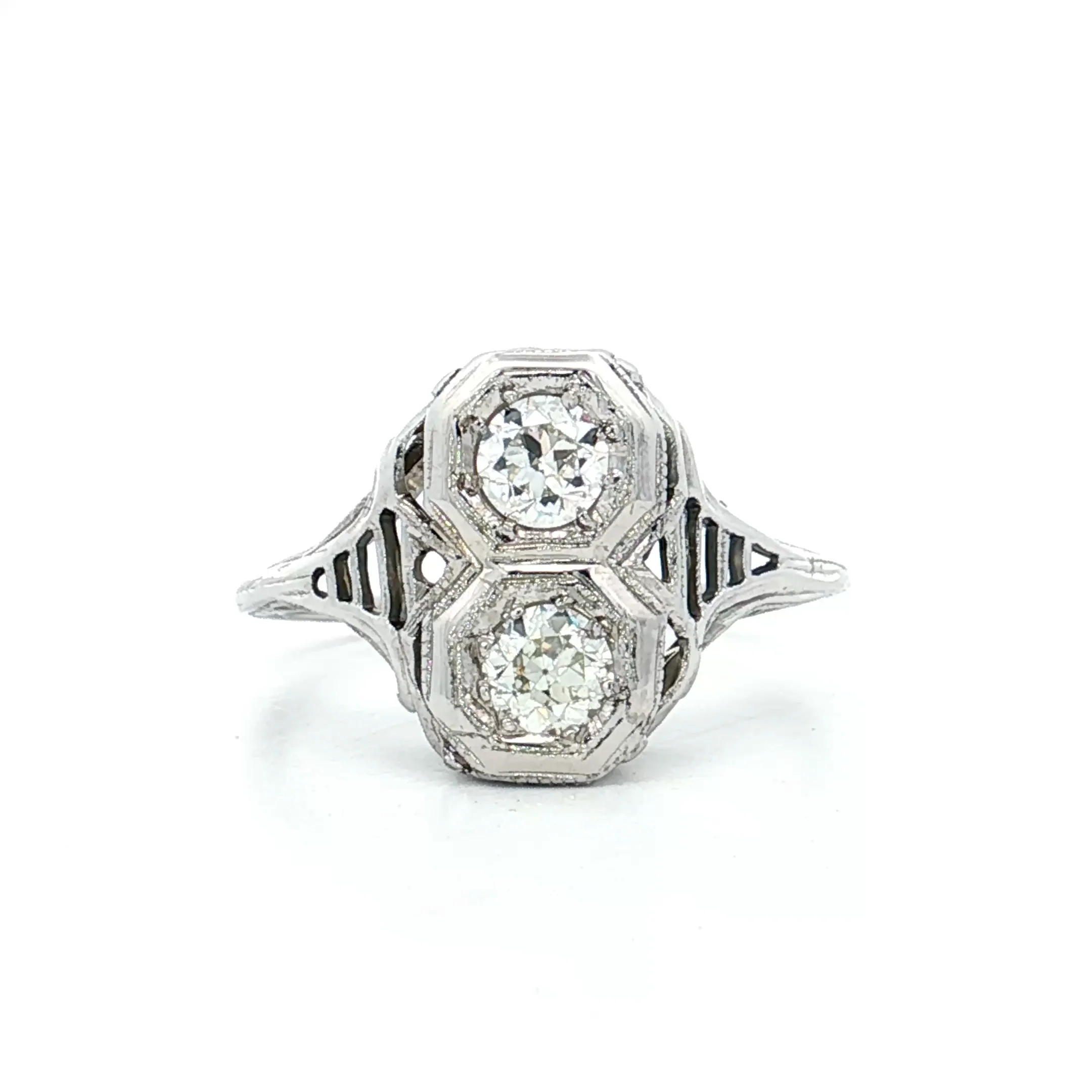Antique Deco Toi Et Moi Diamond Engagement Ring 18k