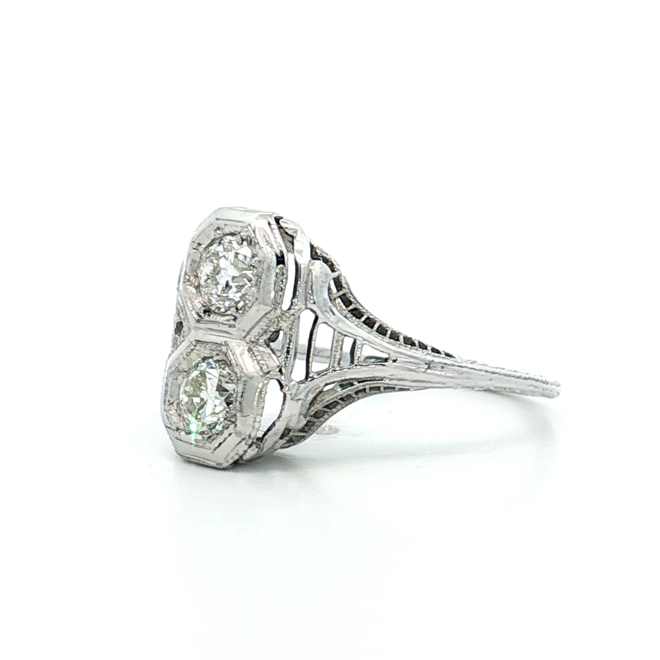 Antique Deco Toi Et Moi Diamond Engagement Ring 18k - Image 2