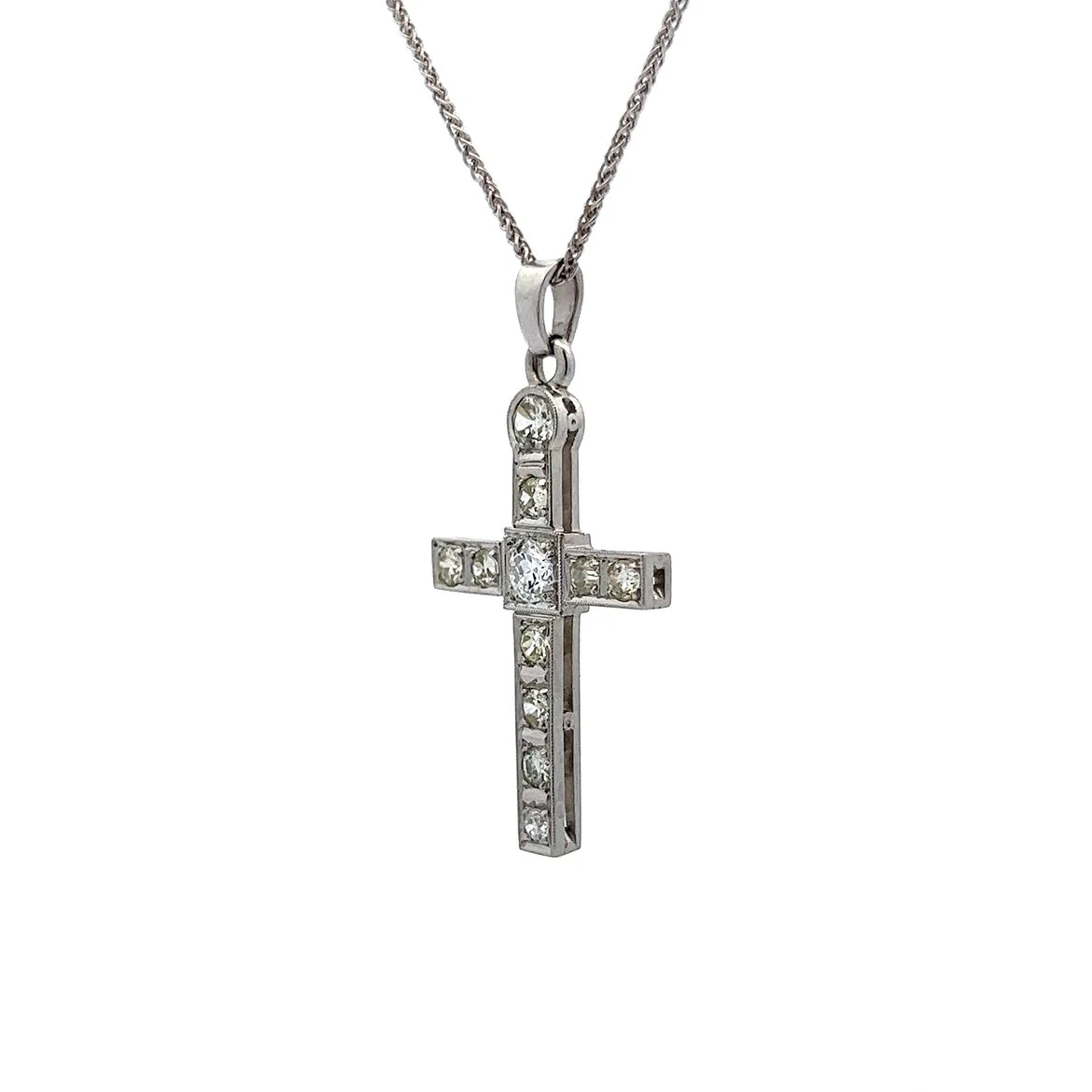 Antique Diamond Cross Pendant in 18k White Gold - Image 2