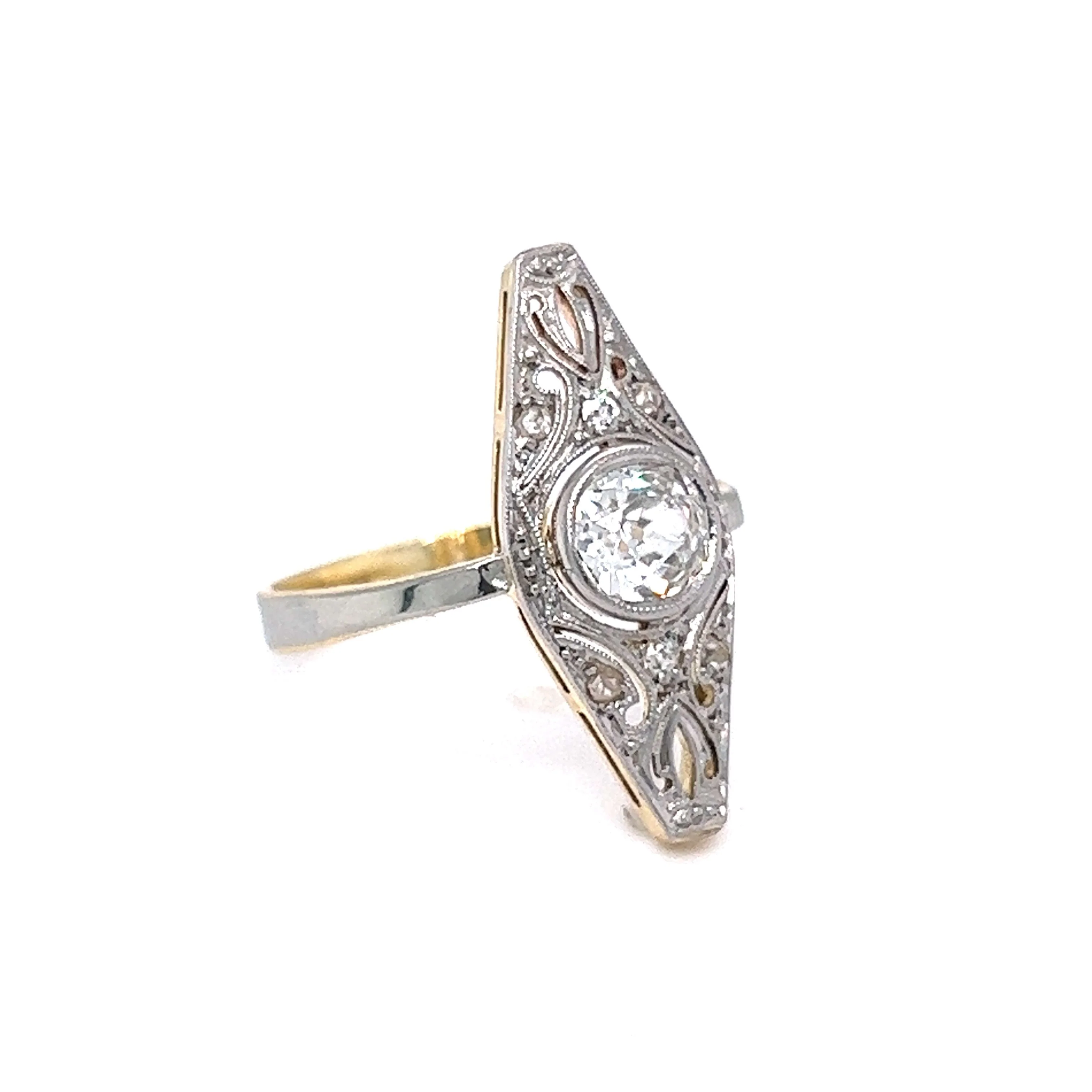 Antique Diamond Navette Ring in White & Yellow Gold - Image 3