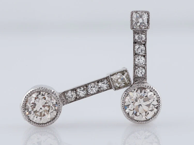 Antique Earrings Art Deco 2.37 cttw Old European Cut Diamonds in Platinum - Image 4