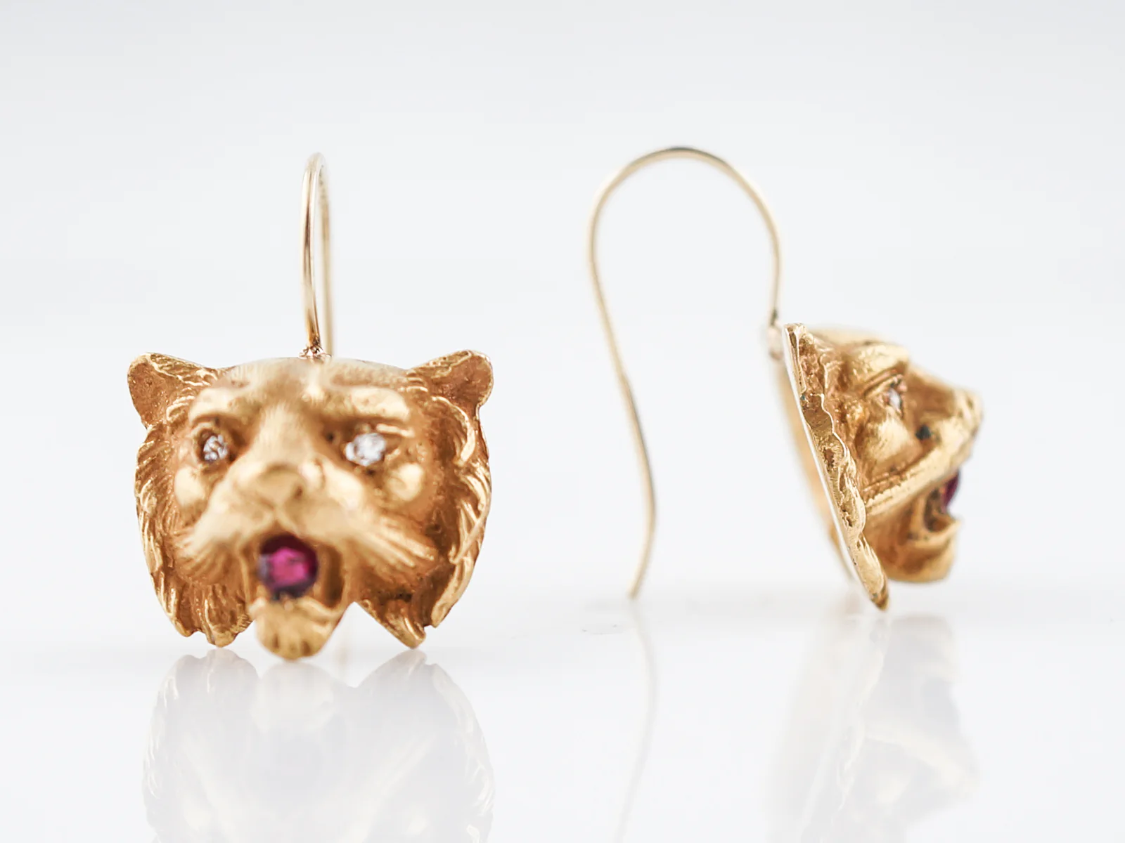 Antique Earrings Victorian .06 Single Cut Diamonds & .16 Rubies in 14k Yellow Gold - Image 4