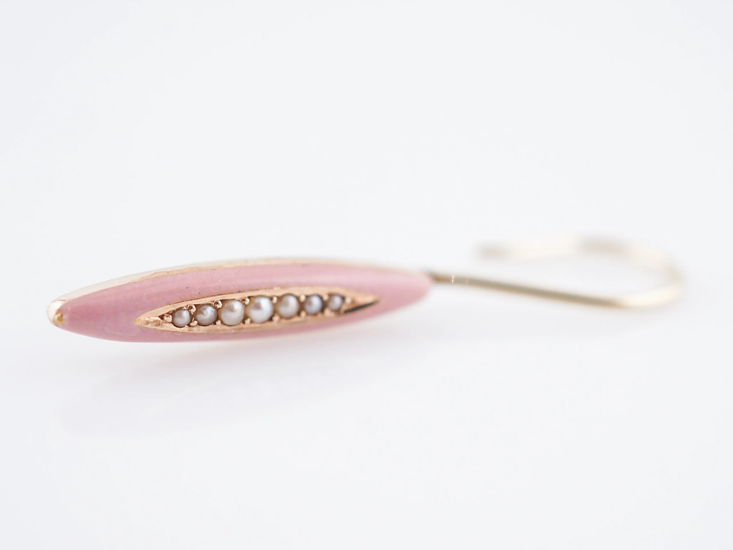 Antique Earrings Victorian Pink Enamel & Seed Pearls in 14k Yellow Gold - Image 5