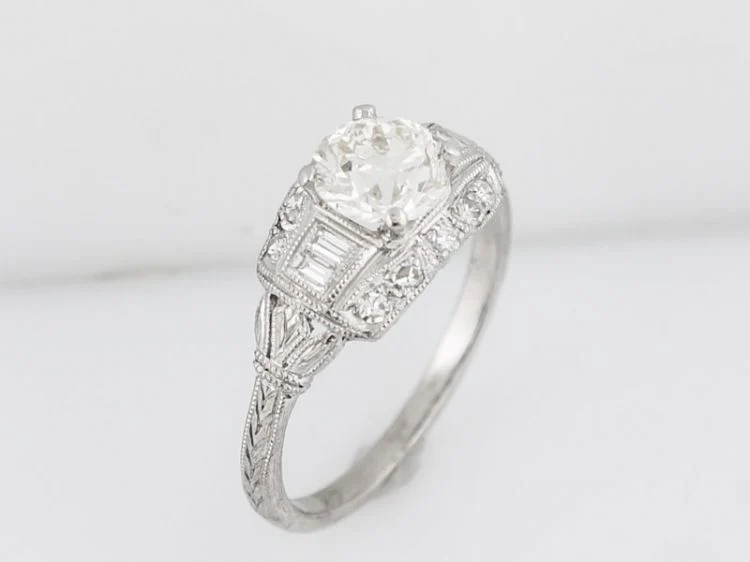 Antique Engagement Ring Art Deco 1.00 Old European Cut Diamond in Platinum - Image 4