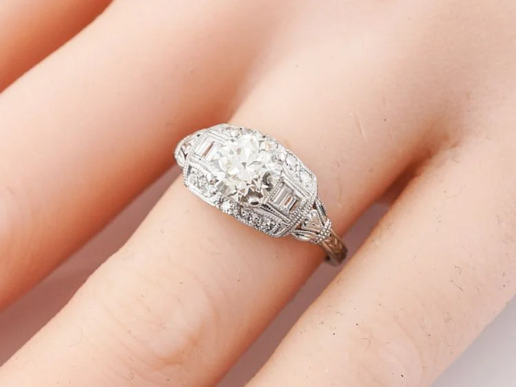 Antique Engagement Ring Art Deco 1.00 Old European Cut Diamond in Platinum - Image 7