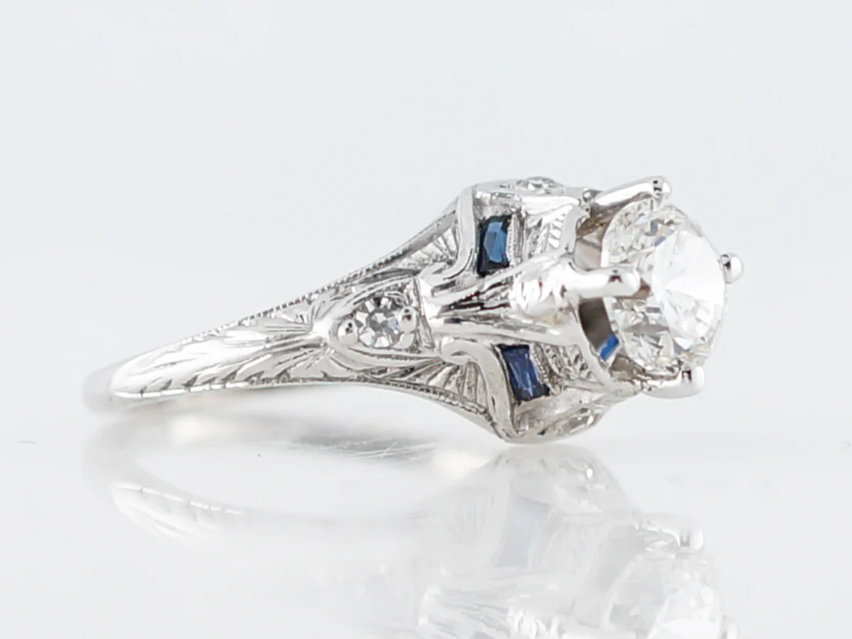 Antique Engagement Ring Art Deco 1.02 Transitional Cut Diamond in 18k White Gold & Platinum - Image 2