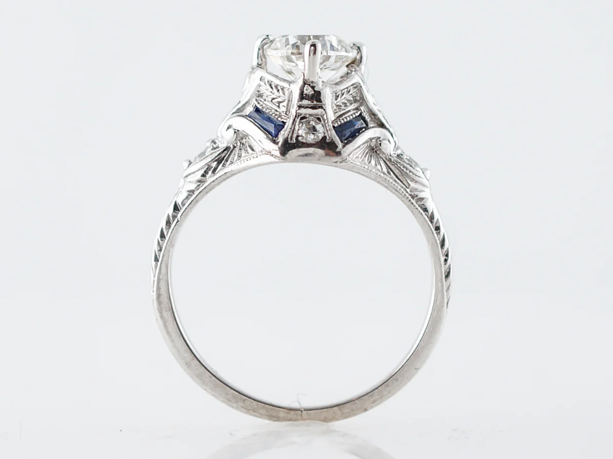 Antique Engagement Ring Art Deco 1.02 Transitional Cut Diamond in 18k White Gold & Platinum - Image 4