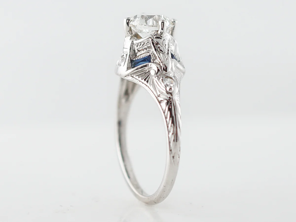 Antique Engagement Ring Art Deco 1.02 Transitional Cut Diamond in 18k White Gold & Platinum - Image 5