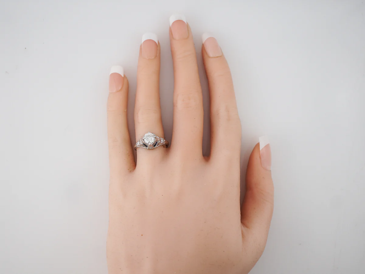 Antique Engagement Ring Art Deco 1.02 Transitional Cut Diamond in 18k White Gold & Platinum - Image 6