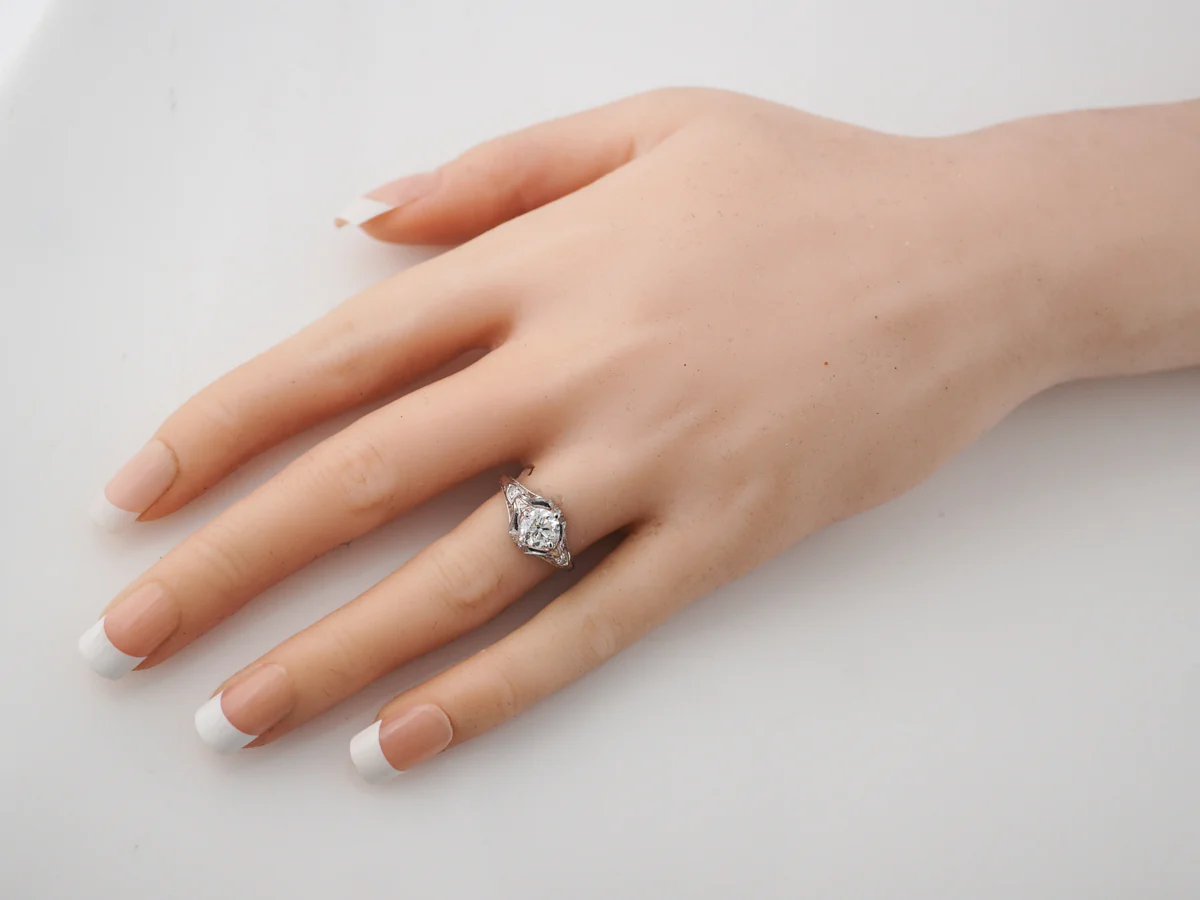 Antique Engagement Ring Art Deco 1.02 Transitional Cut Diamond in 18k White Gold & Platinum - Image 7