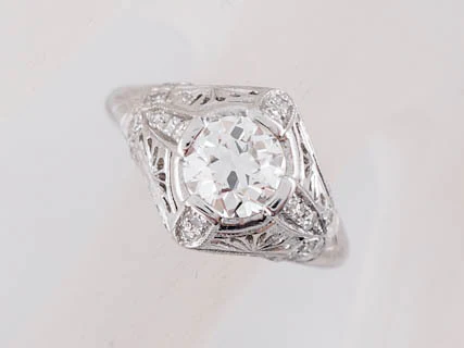 Antique Engagement Ring Art Deco 1.12cttw Old European Cut Diamond in Platinum - Image 6