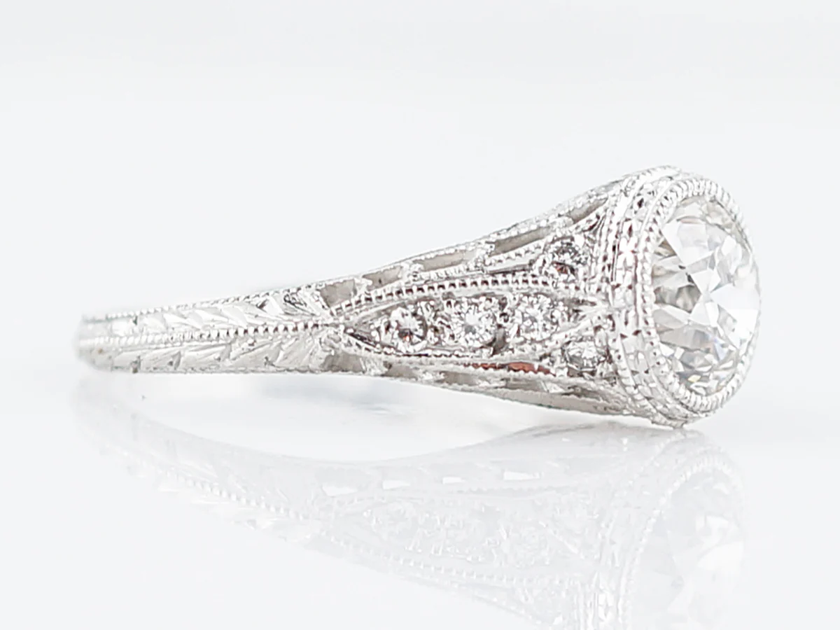 Antique Engagement Ring Art Deco 1.25 Old European Cut Diamond in Platinum - Image 4