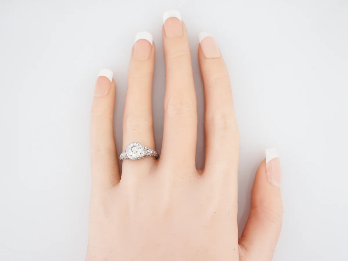 Antique Engagement Ring Art Deco 1.25 Old European Cut Diamond in Platinum - Image 7
