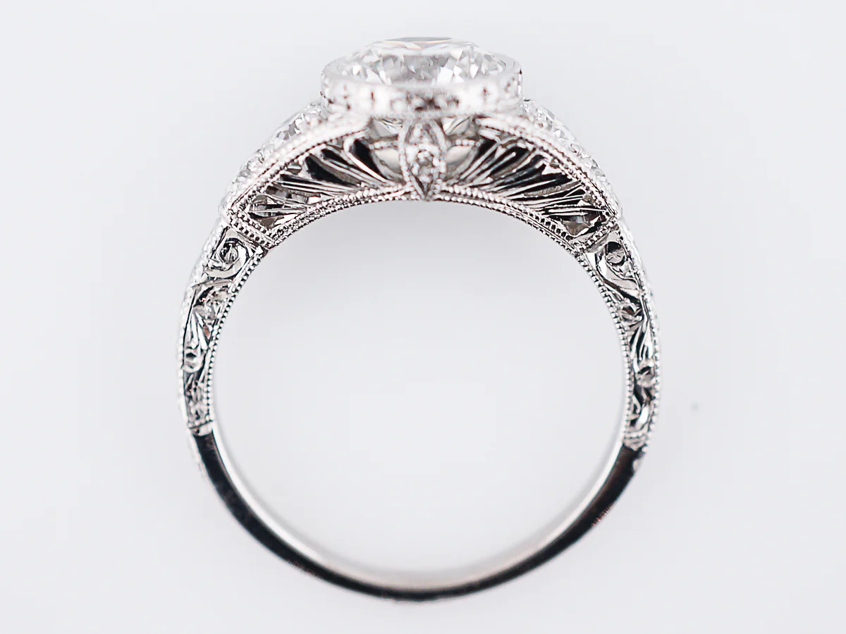 Antique Engagement Ring Art Deco 1.42 Round Brilliant Cut Diamond in Platinum - Image 6