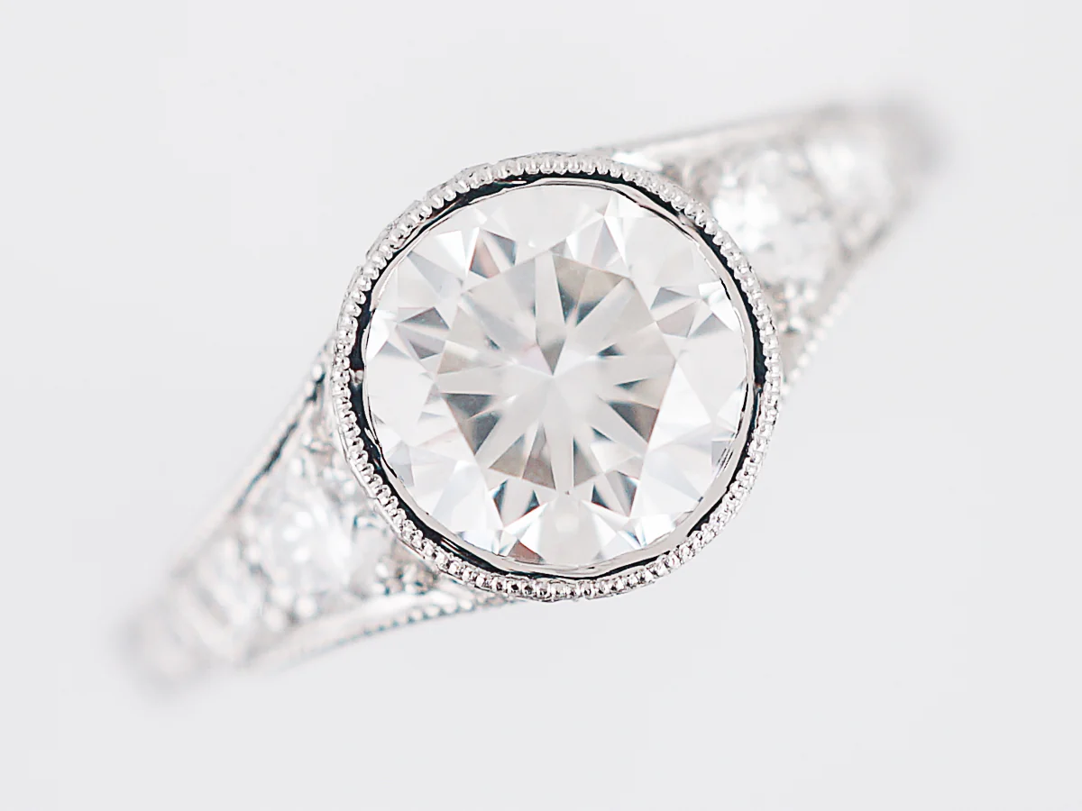 Antique Engagement Ring Art Deco 1.42 Round Brilliant Cut Diamond in Platinum - Image 5