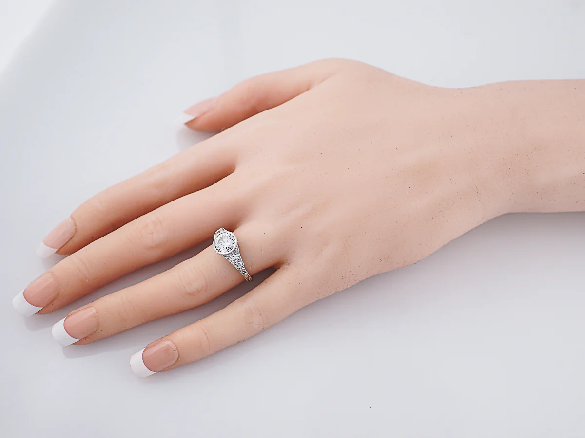 Antique Engagement Ring Art Deco 1.42 Round Brilliant Cut Diamond in Platinum - Image 9