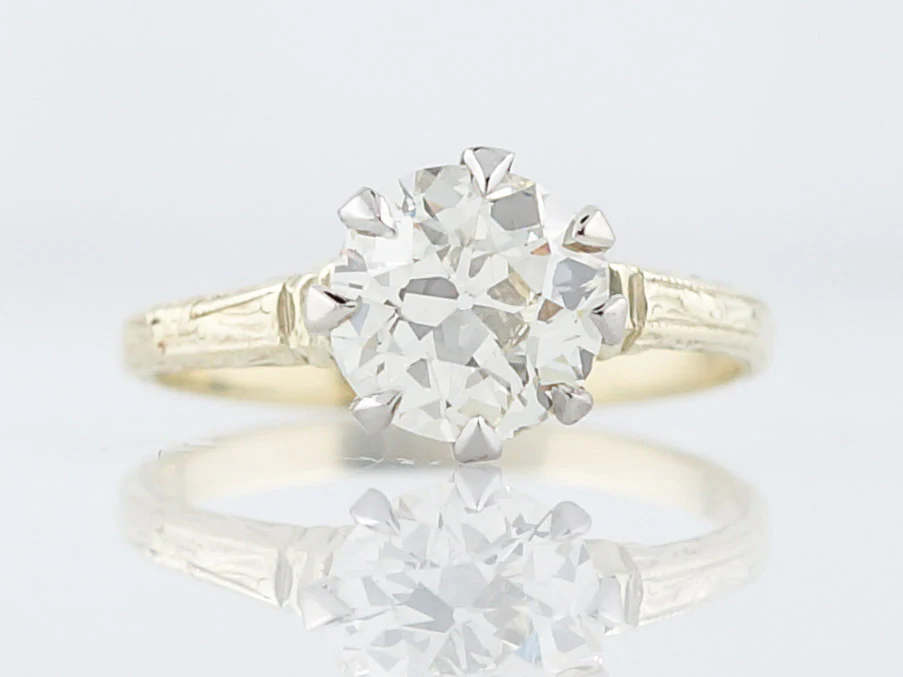 Antique Engagement Ring Art Deco 1.44 Old European Cut Diamond in 14k Yellow Gold