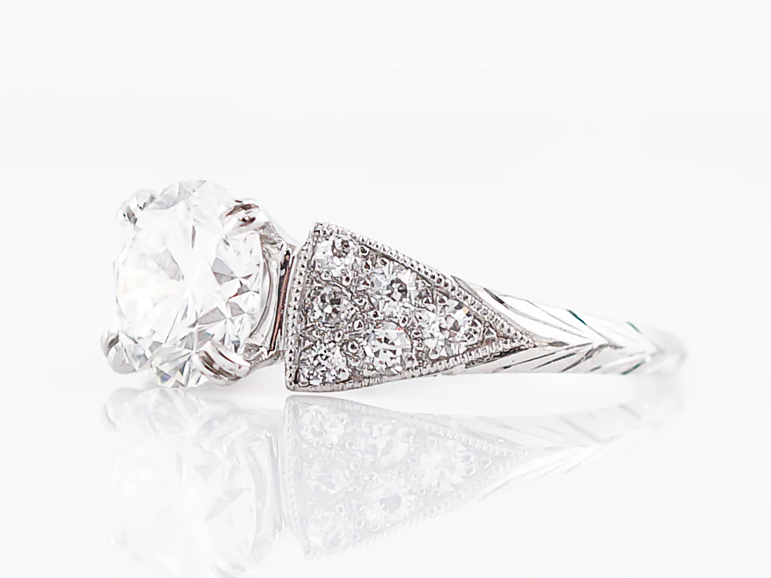 Antique Engagement Ring Art Deco 1.50 GIA Certified Round Brilliant Cut Diamond in Platinum - Image 3