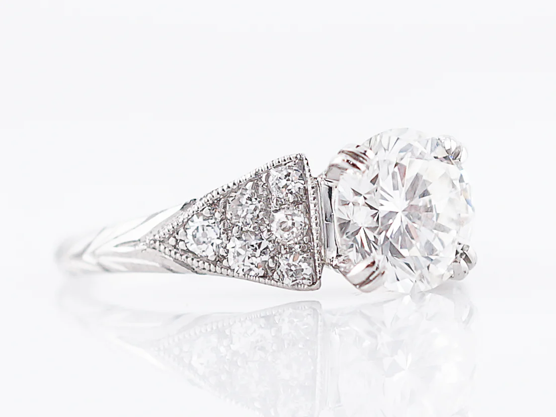 Antique Engagement Ring Art Deco 1.50 GIA Certified Round Brilliant Cut Diamond in Platinum - Image 4
