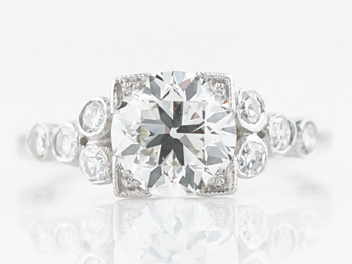Antique Engagement Ring Art Deco 1.53 Old European Cut Diamond in Platinum