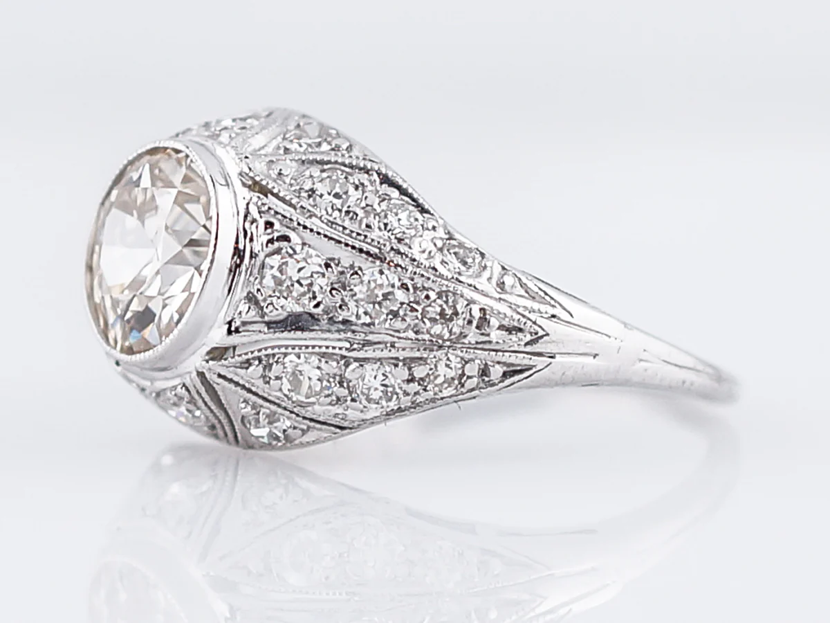 Antique Engagement Ring Art Deco 1.55 Old European Cut Diamond in Platinum - Image 2