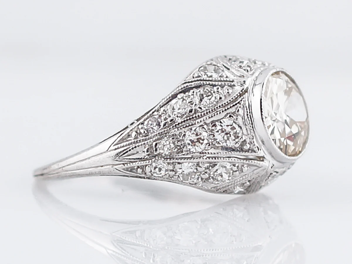 Antique Engagement Ring Art Deco 1.55 Old European Cut Diamond in Platinum - Image 3