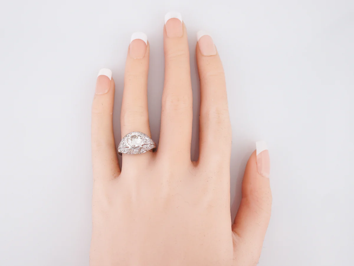 Antique Engagement Ring Art Deco 1.55 Old European Cut Diamond in Platinum - Image 4
