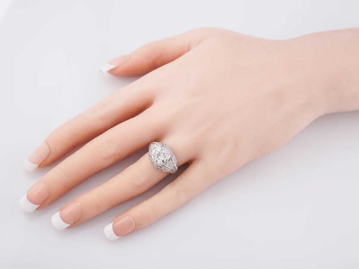Antique Engagement Ring Art Deco 1.55 Old European Cut Diamond in Platinum - Image 5
