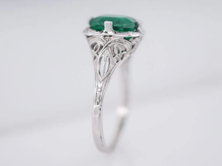 Antique Engagement Ring Art Deco 1.93 Modified Corner Step Cut Emerald in 14k White Gold - Image 5