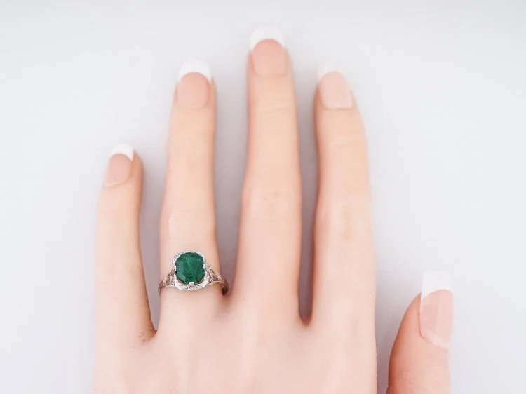 Antique Engagement Ring Art Deco 1.93 Modified Corner Step Cut Emerald in 14k White Gold - Image 6