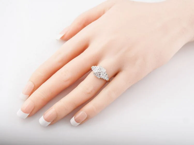 Antique Engagement Ring Art Deco .16 Round Brilliant Cut Diamond in 14k White & Yellow Gold - Image 6