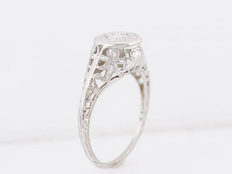 Antique Engagement Ring Art Deco .23 Old European Cut Diamond in 18k White Gold - Image 5