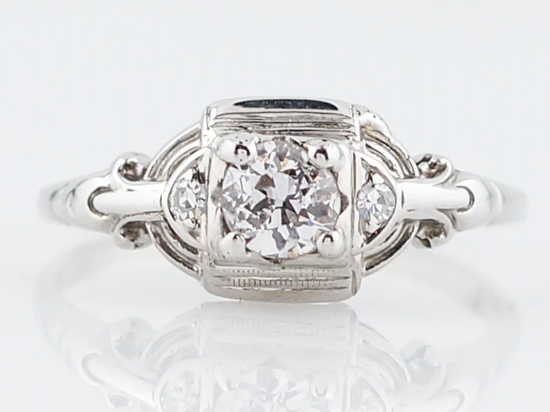 Antique Engagement Ring Art Deco .25 Old European Cut Diamond in 18k White Gold