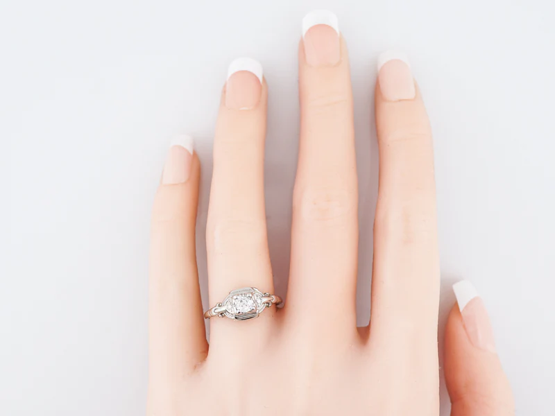 Antique Engagement Ring Art Deco .25 Old European Cut Diamond in 18k White Gold - Image 6