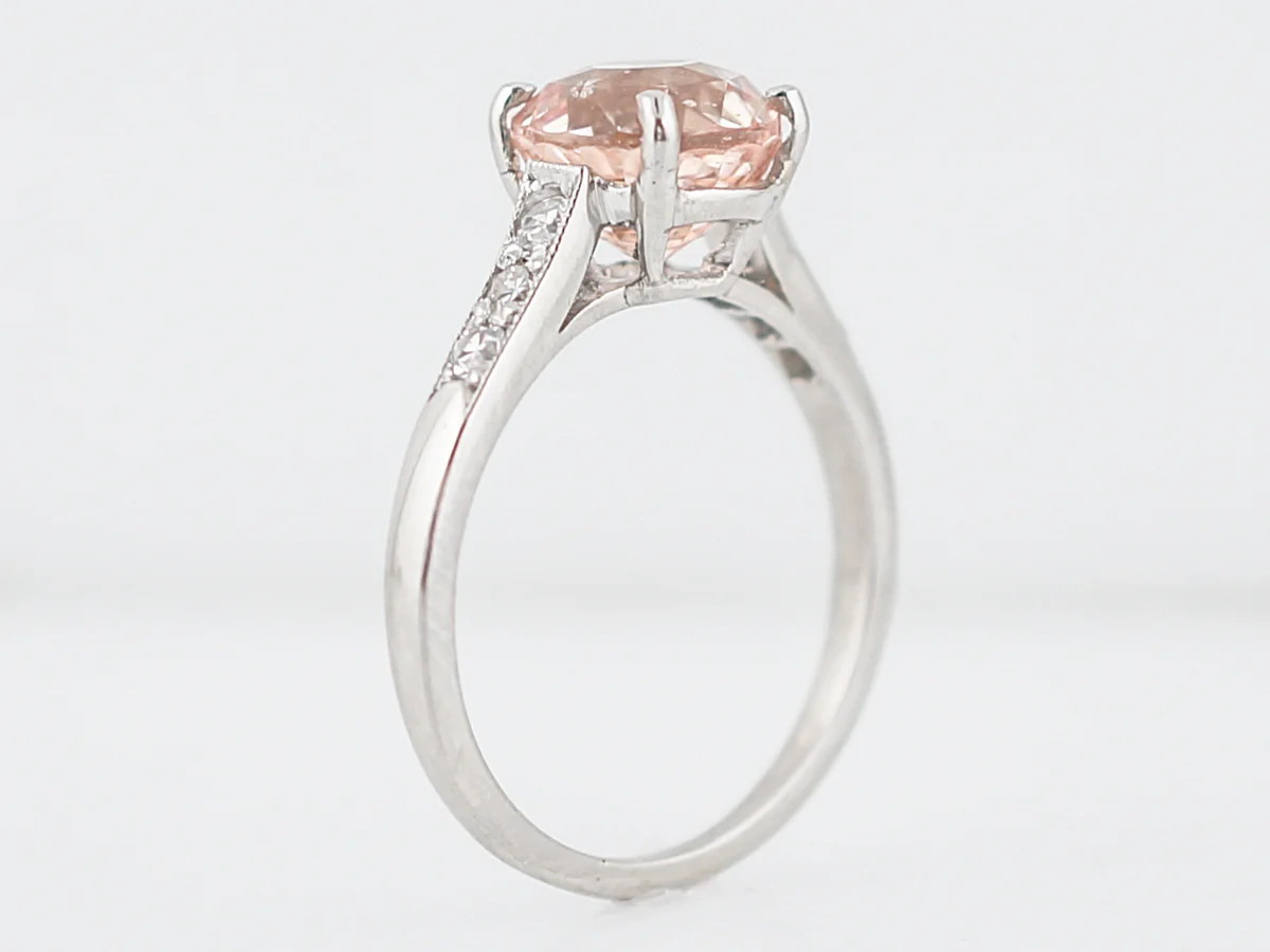 Antique Engagement Ring Art Deco 3.01 Round Cut Peach Sapphire in Platinum - Image 5
