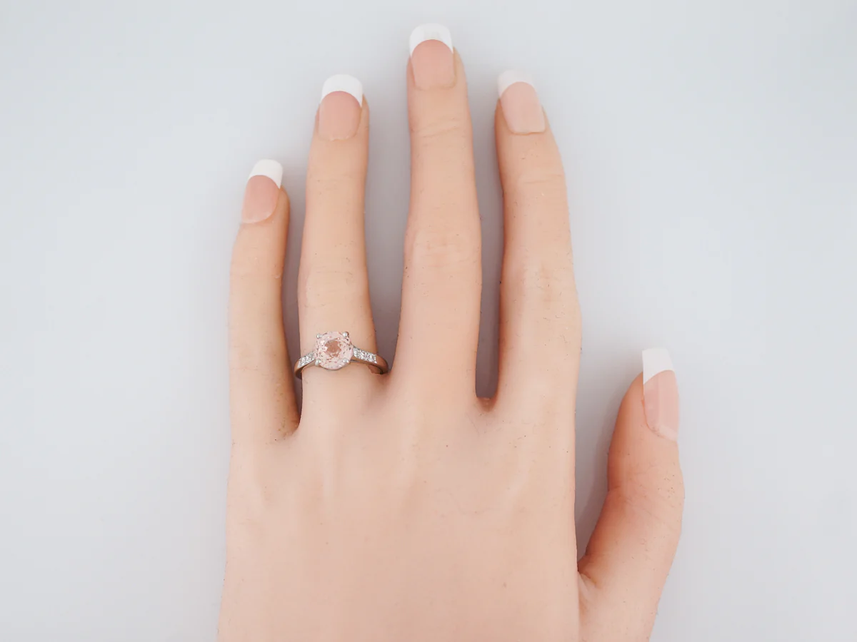Antique Engagement Ring Art Deco 3.01 Round Cut Peach Sapphire in Platinum - Image 6