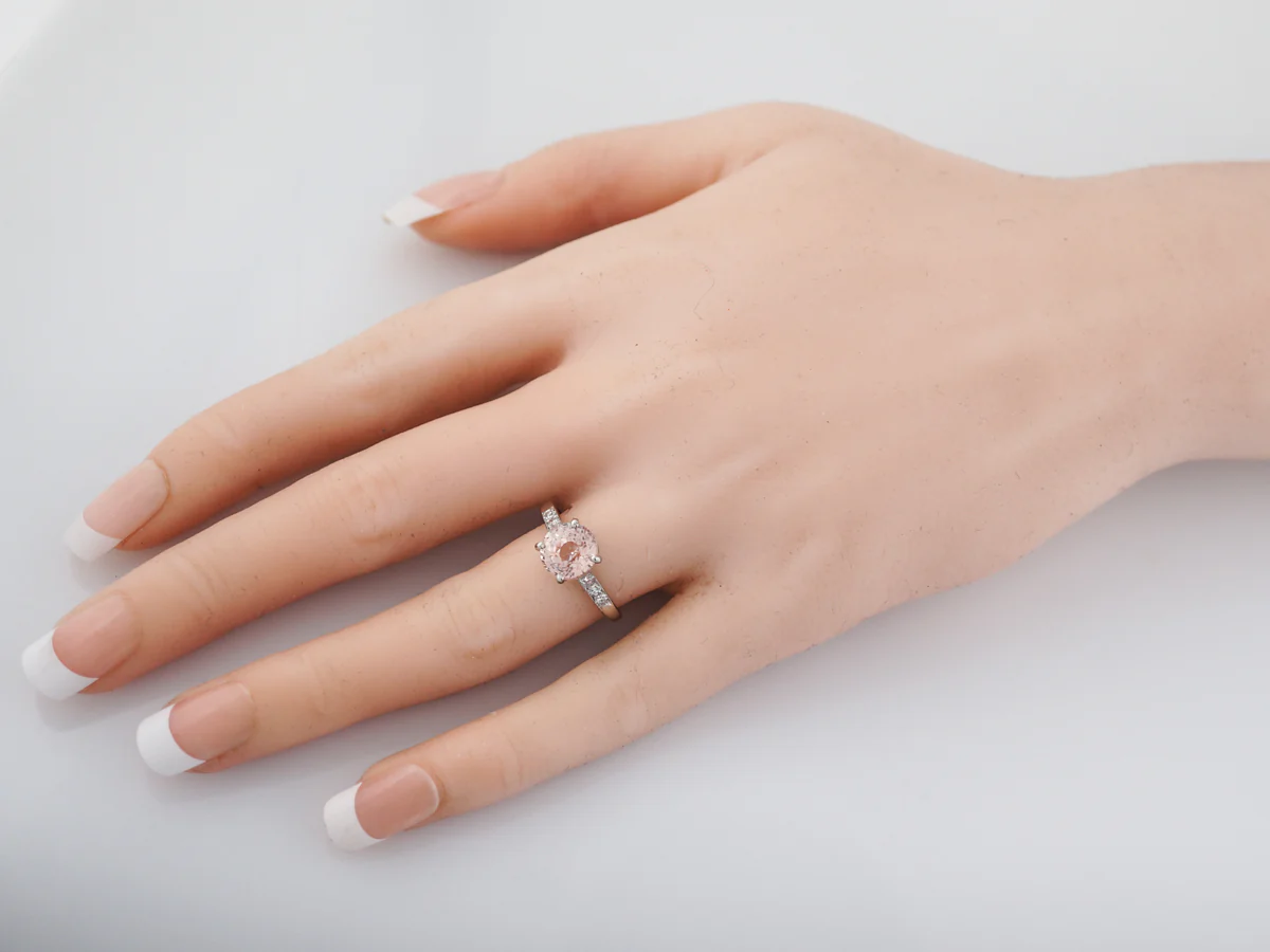 Antique Engagement Ring Art Deco 3.01 Round Cut Peach Sapphire in Platinum - Image 7