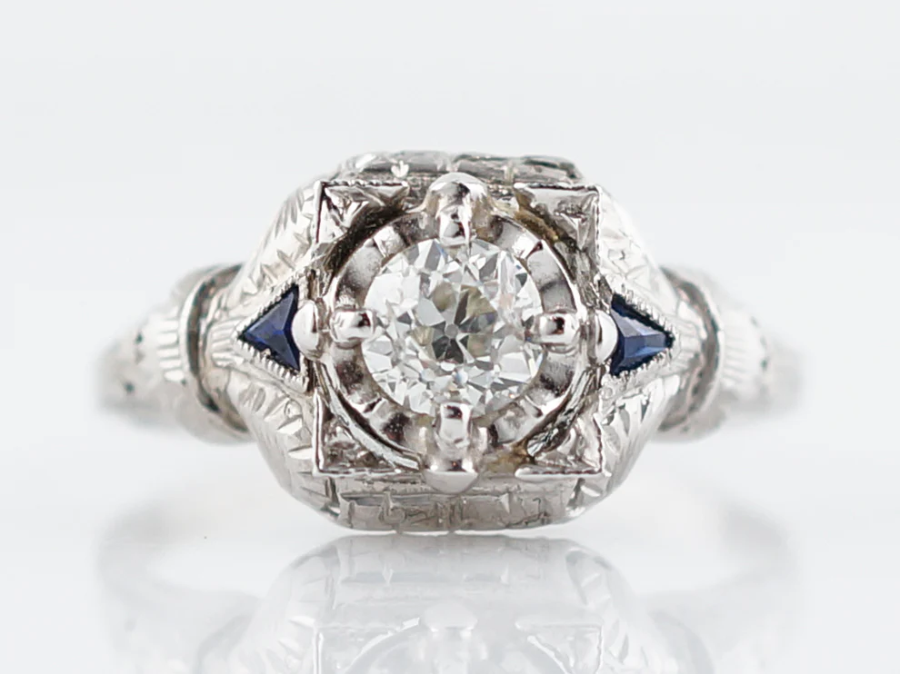 Antique Engagement Ring Art Deco .30 Old European Cut Diamond in 18k White Gold